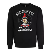 Snitches Get Stitches Bruised Elf Christmas Xmas Funny Graphic Tee Shirt