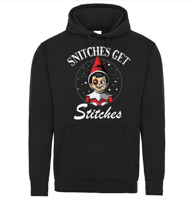 Snitches Get Stitches Bruised Elf Christmas Xmas Funny Graphic Tee Shirt