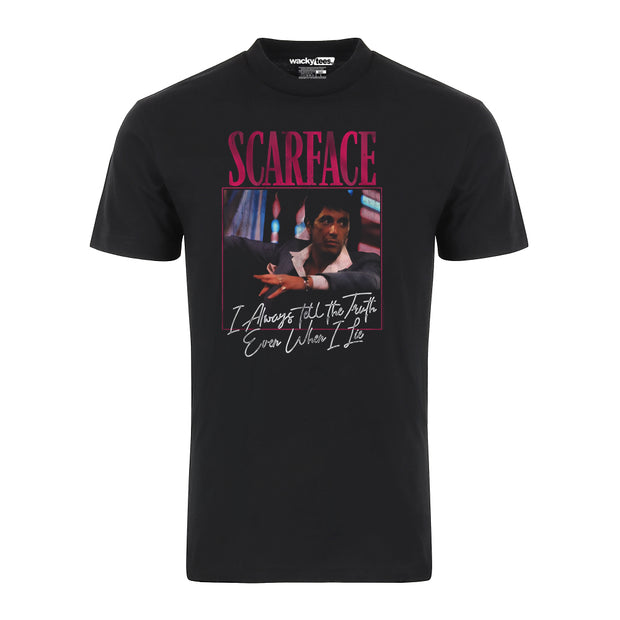 Scarface Tony Montana 80s Distressed I Always Tell The Truth Graphic Tee Shirt