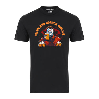 Halloween Beers and Horror Movies Michael Myers Distressed Graphic Tee Shirt