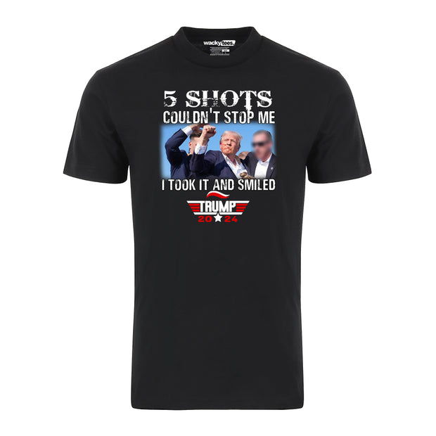 5 Shots Couldn't Stop Me Trump 2024 America Graphic Tee Shirt