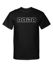 Horny Periodic Table Science Lettering Adult Humor Funny Graphic Tee Shirt