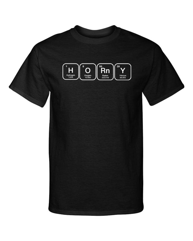 Horny Periodic Table Science Lettering Adult Humor Funny Graphic Tee Shirt