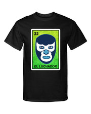 El Luchador Blue Demon Wrestler Loteria Mexican Bingo Style Graphic Tee Shirt