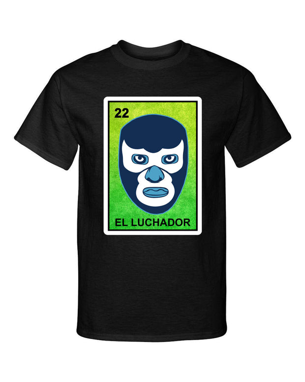 El Luchador Blue Demon Wrestler Loteria Mexican Bingo Style Graphic Tee Shirt