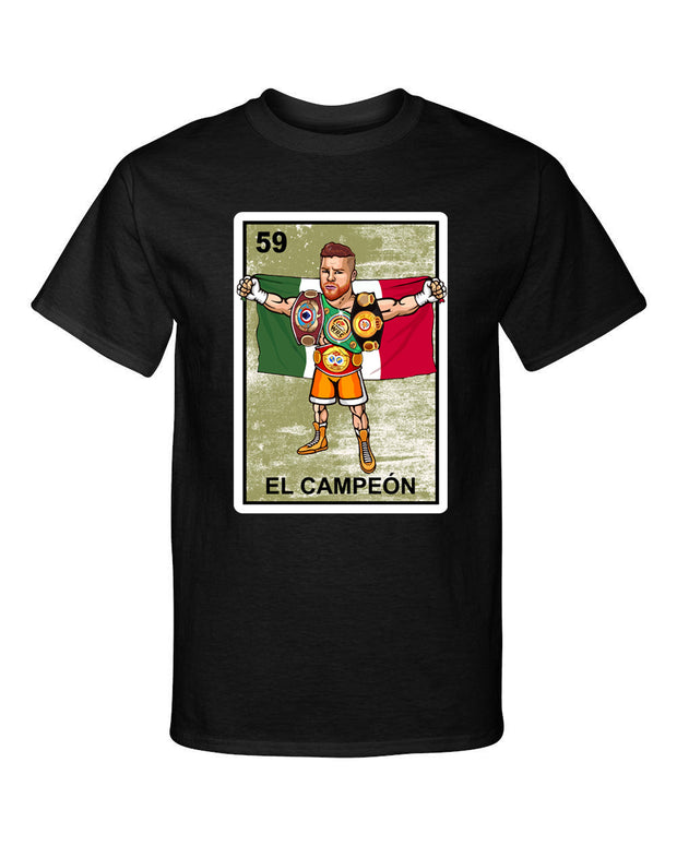 El Campeon Canelo Alvarez Champion Loteria Mexican Bingo Style Graphic Tee Shirt