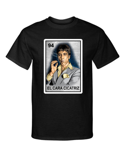 El Cara Cicatriz Scarface Loteria Mexican Bingo Tony Montana Graphic Tee Shirt