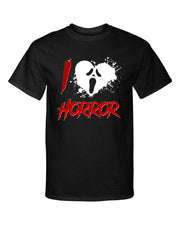 I Love Horror Halloween Ghostface Scream Killer Style Graphic Tee Shirt