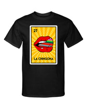 La Chingona Licking Lips Loteria Mexican Bingo Style Funny Graphic Tee Shirt