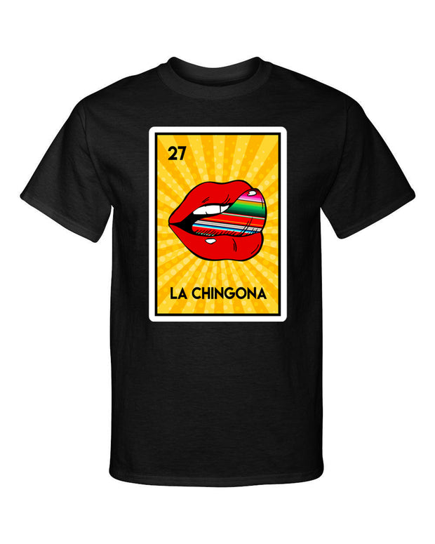 La Chingona Licking Lips Loteria Mexican Bingo Style Funny Graphic Tee Shirt